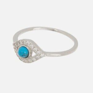 White Rhodium Plated Evil Eye CZ Turquoise Ring Adornia NWT